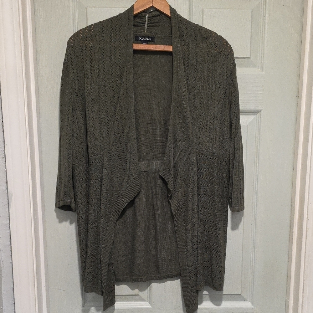 Roz & Ali UEC Green Beautiful Knit Cardigan Sweater with Open Front